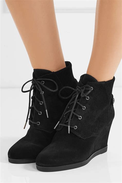 michael kors wedge boots black|Michael Kors suede wedge boots.